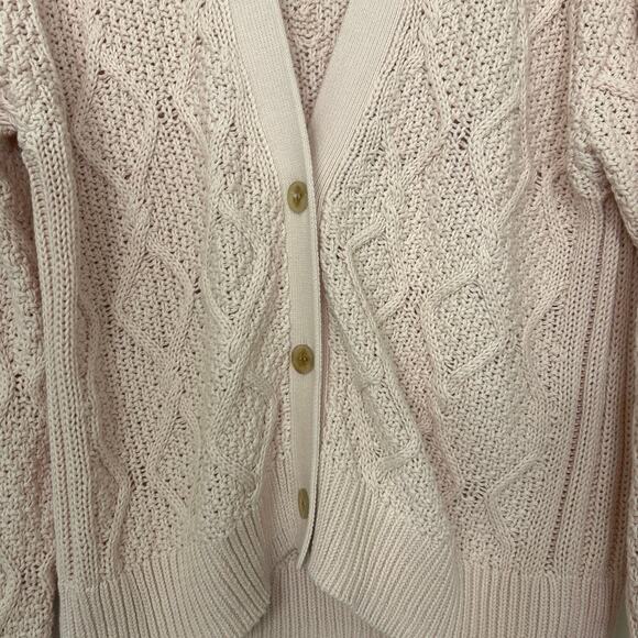 Caslon 100% Pima Cotton Pastel Petal Pink Chunky Cable Knit Cardigan Sweater Lrg - Picture 7 of 12